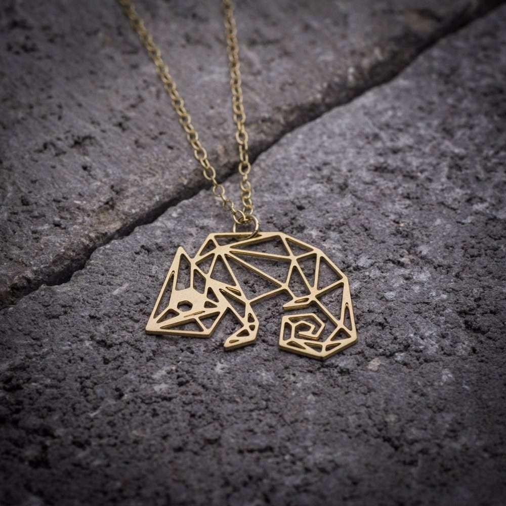 Chameleon necklace gold lizard necklace origami geometric gold Chameleon pendant