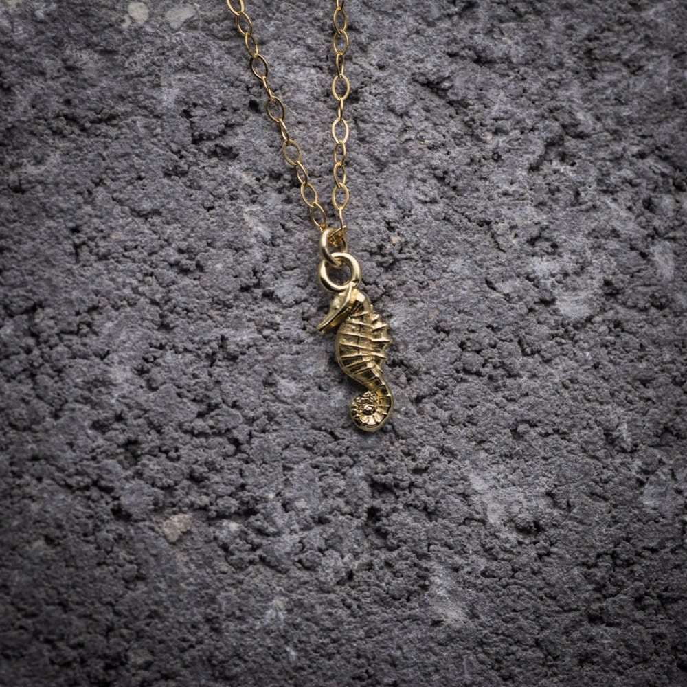 Seahorse necklace sea horse gold ocean jewelry sea necklace beach necklace gold seahorse charm
