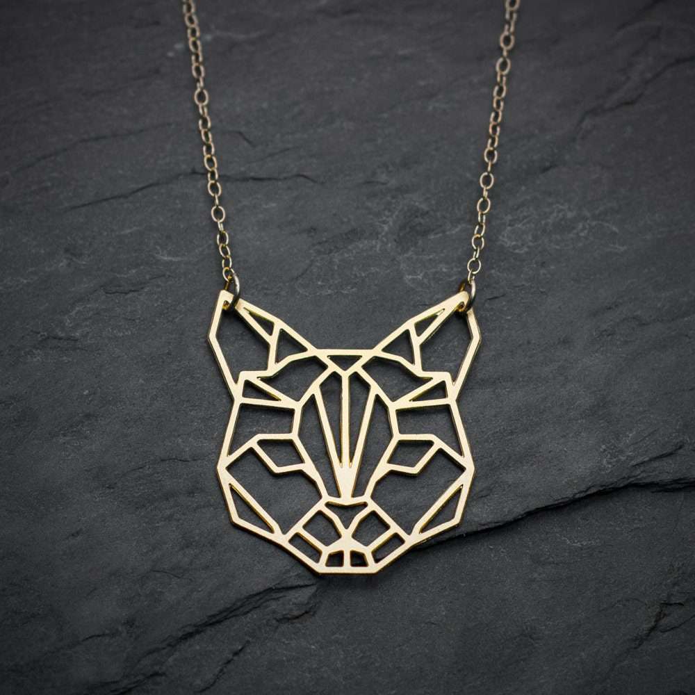 Cat necklace gold origami cat pendant cat jewelry animal necklace
