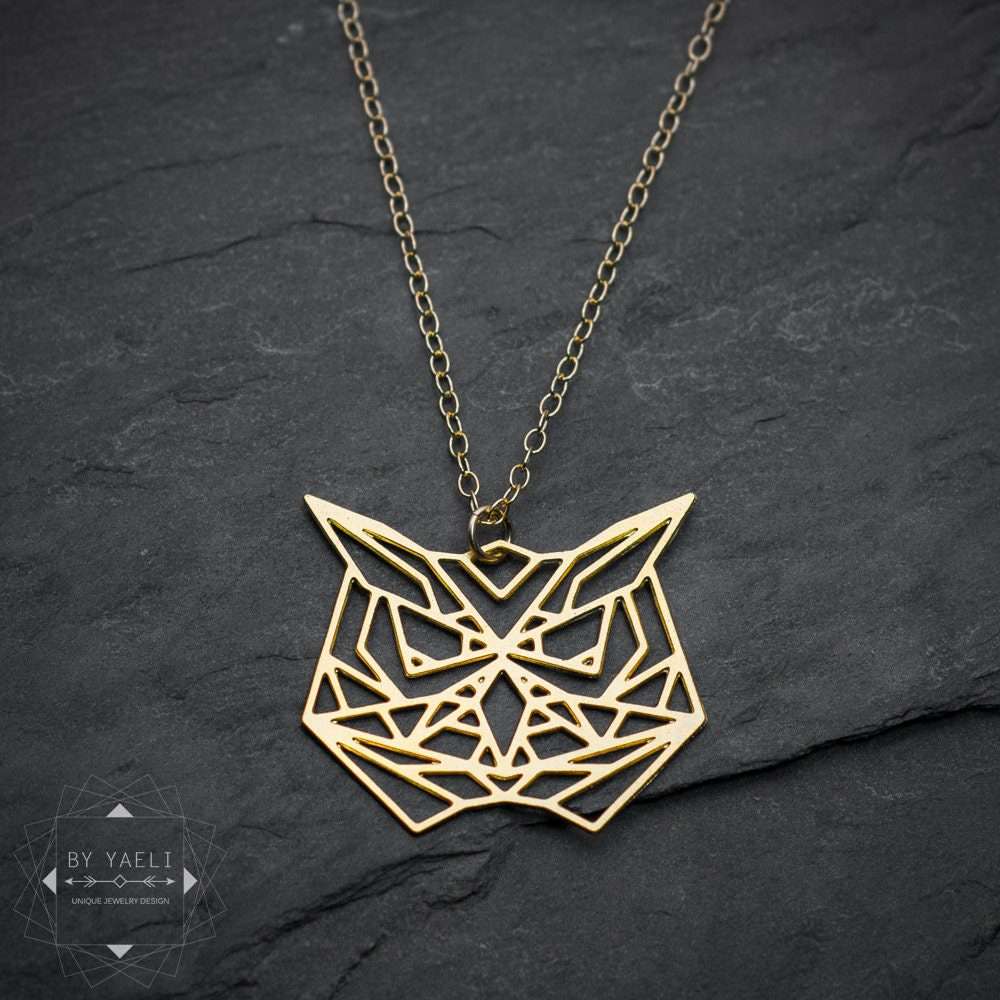 Owl necklace geometric origami owl pendant gold origami bird necklace