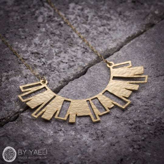 Geometric necklace gold rectangle necklace skyline geometric necklace 4 Geometric necklace gold rectangle necklace skyline geometric necklace - Image 4