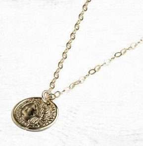 Gold coin necklace tiny gold Greek coin pendant gold coin charm