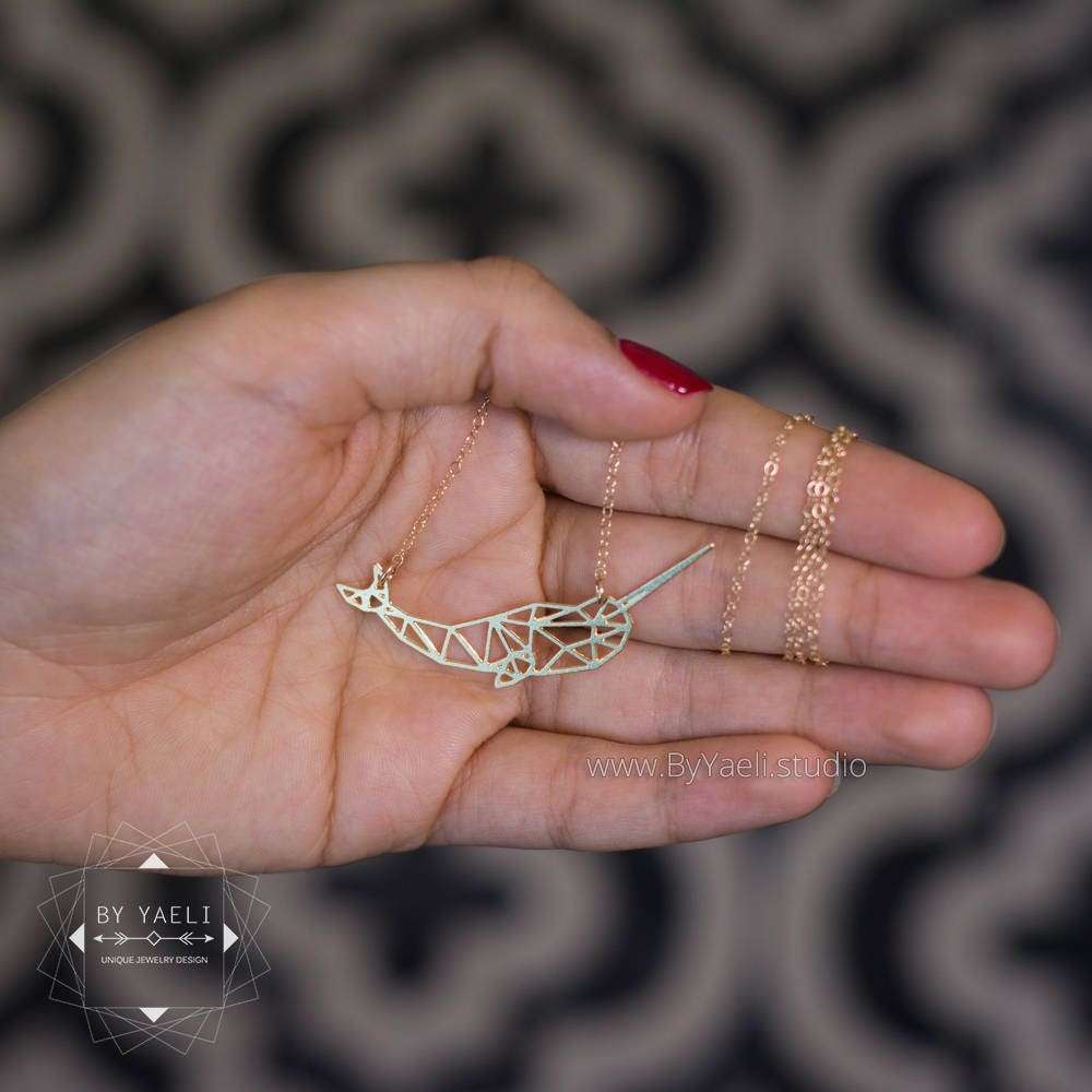 Whale necklace gold narwhal necklace origami whale pendant geometric nar whale