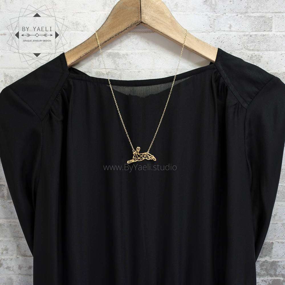 Bunny necklace gold geometric necklace bunny origami necklace bunny pendant