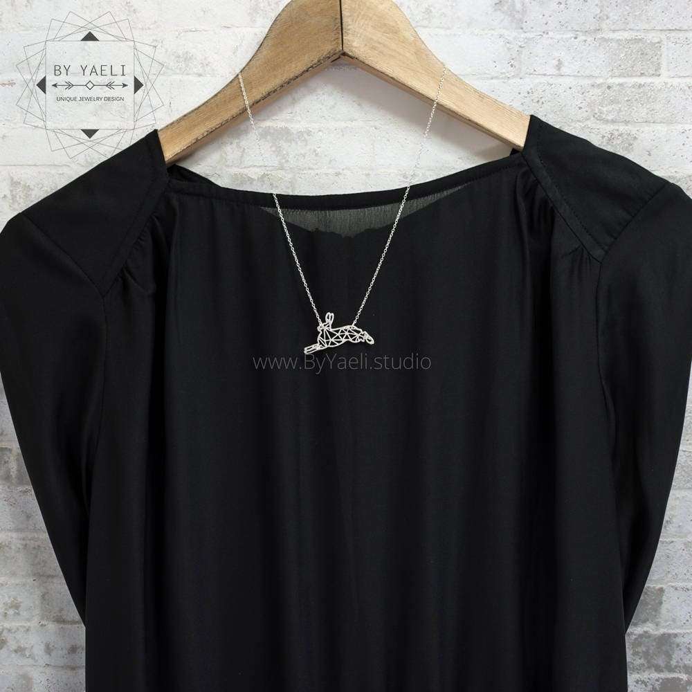 Bunny necklace geometric origami bunny necklace silver bunny pendant