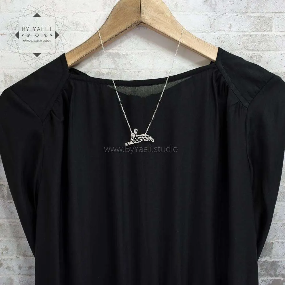 Bunny necklace geometric origami bunny necklace silver bunny pendant