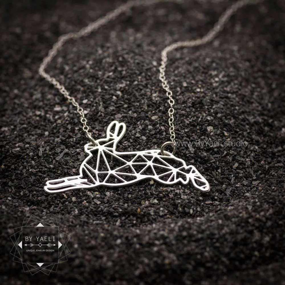 Bunny necklace geometric origami bunny necklace silver bunny pendant