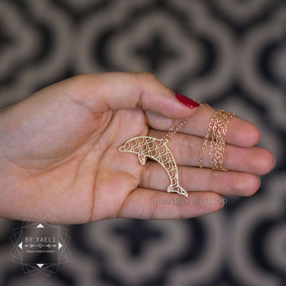 Dolphin necklace gold dolphin ocean necklace animal jewelry geometric necklace