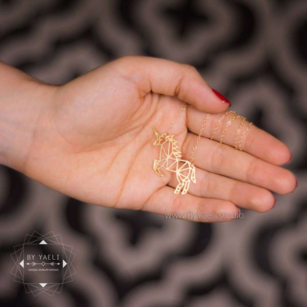 Unicorn necklace gold unicorn jewelry origami unicorn pendant