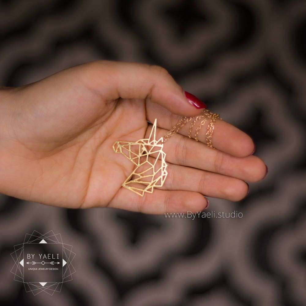 Unicorn necklace gold unicorn jewelry origami unicorn charm