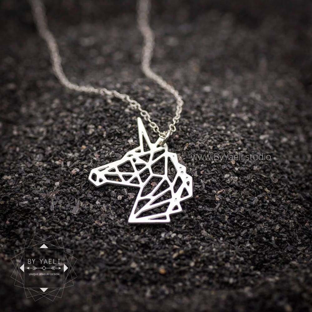 Unicorn necklace silver unicorn jewelry unicorn gift origami necklace origami unicorn