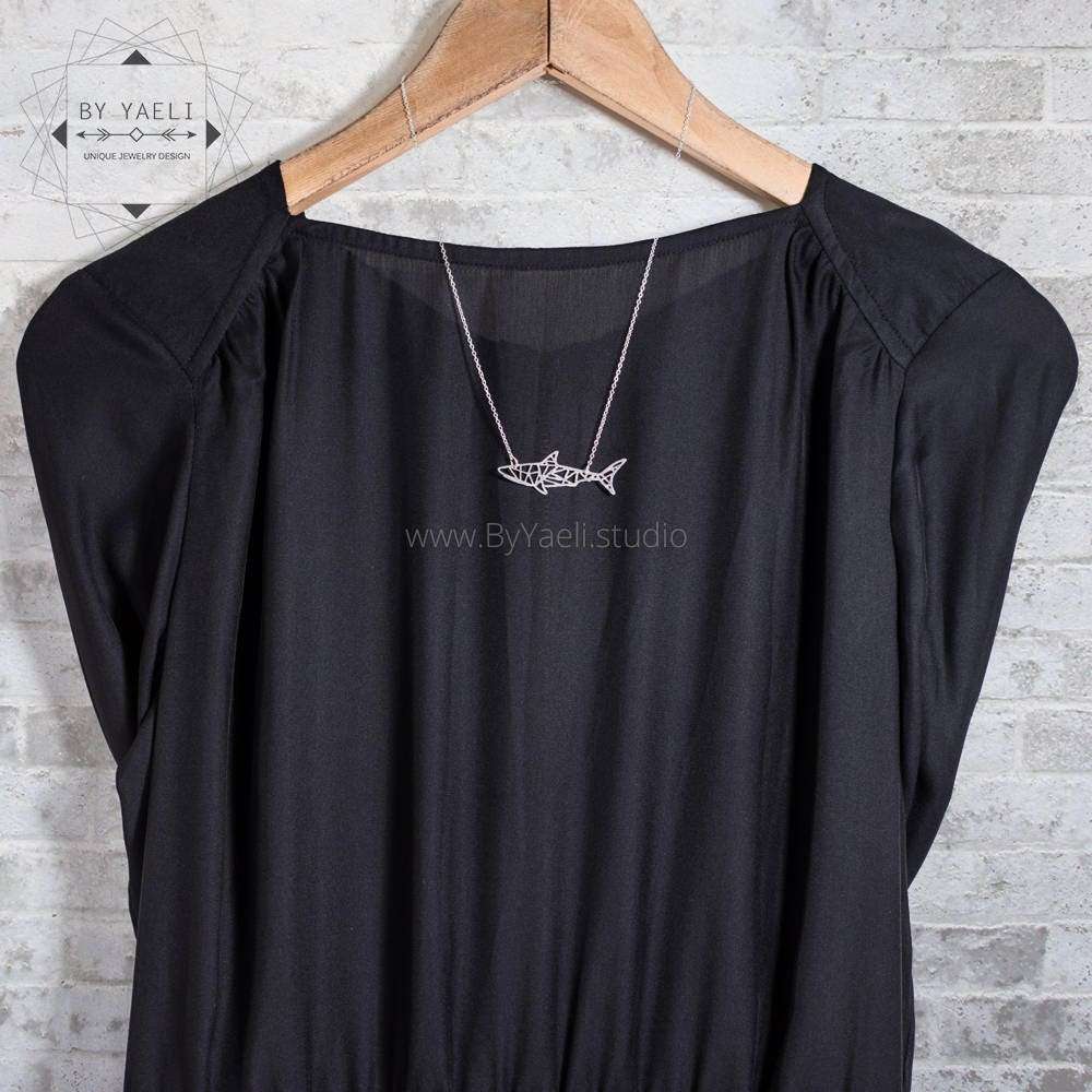 Shark necklace shark jewelry geometric origami silver shark pendant