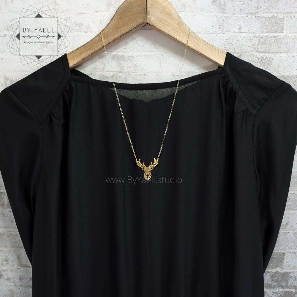 Gold deer necklace origami deer pendant gold geometric deer jewelry