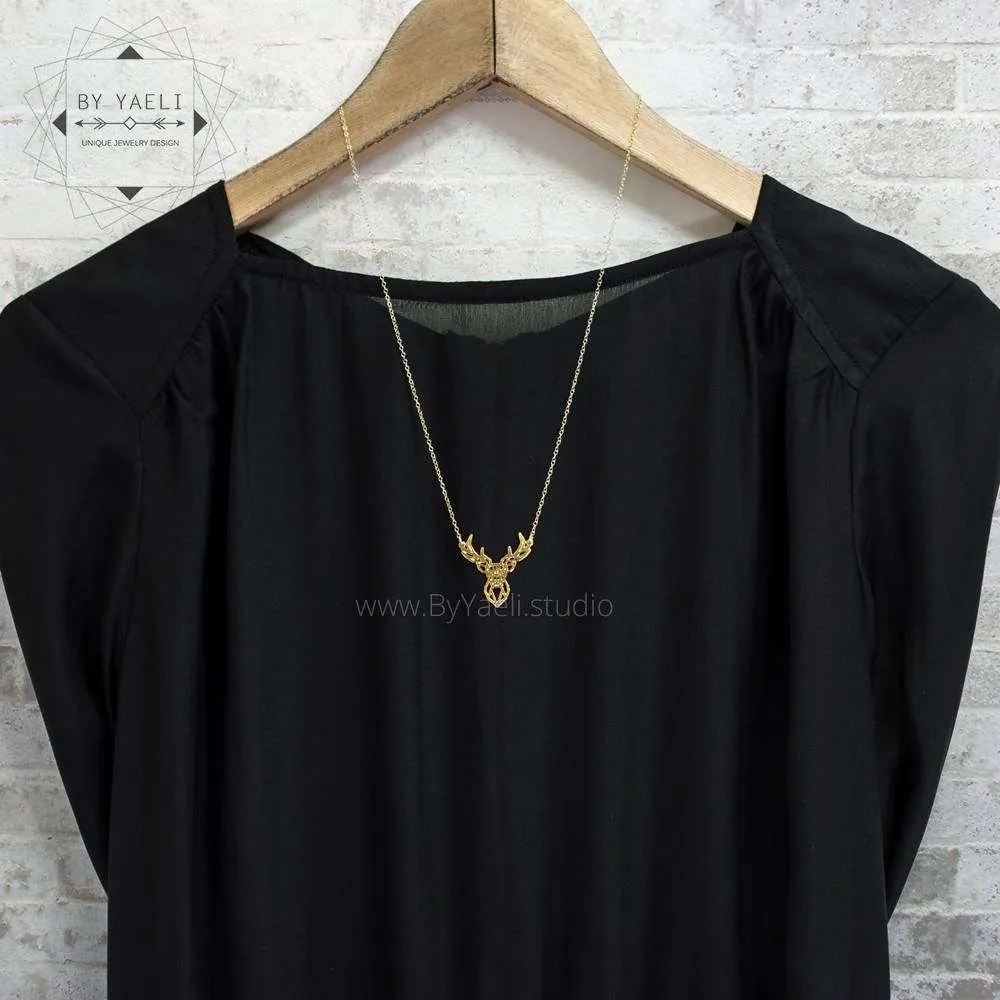 Gold deer necklace origami deer pendant gold geometric deer jewelry 2 Gold deer necklace origami deer pendant gold geometric deer jewelry - Image 2