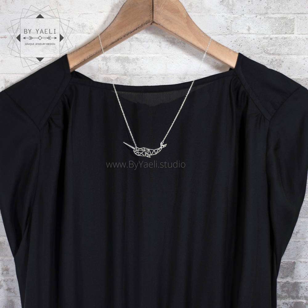Whale necklace narwhal necklace origami silver whale pendant