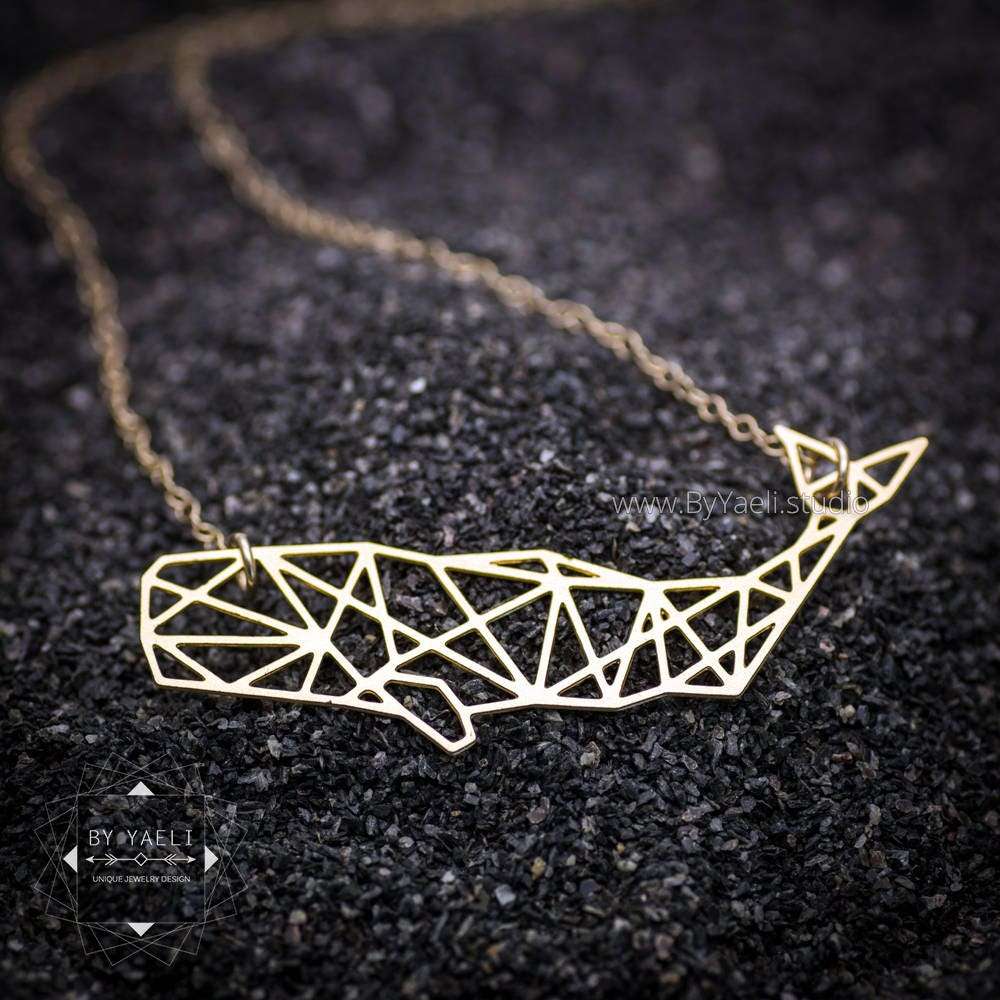 Whale necklace ocean necklace gold sperm whale pendant origami whale