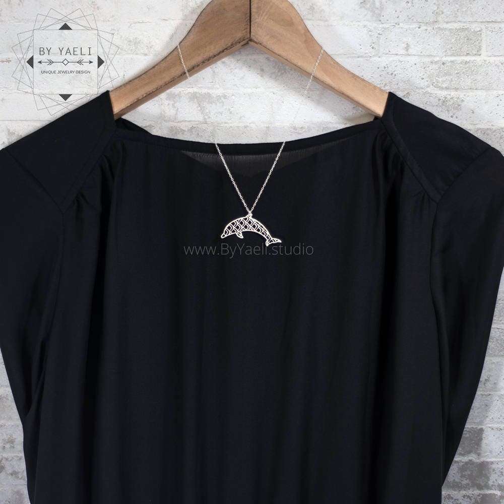 Dolphin necklace silver geometric dolphin pendant ocean necklace