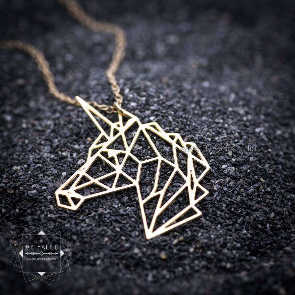 Unicorn necklace gold unicorn jewelry origami unicorn charm