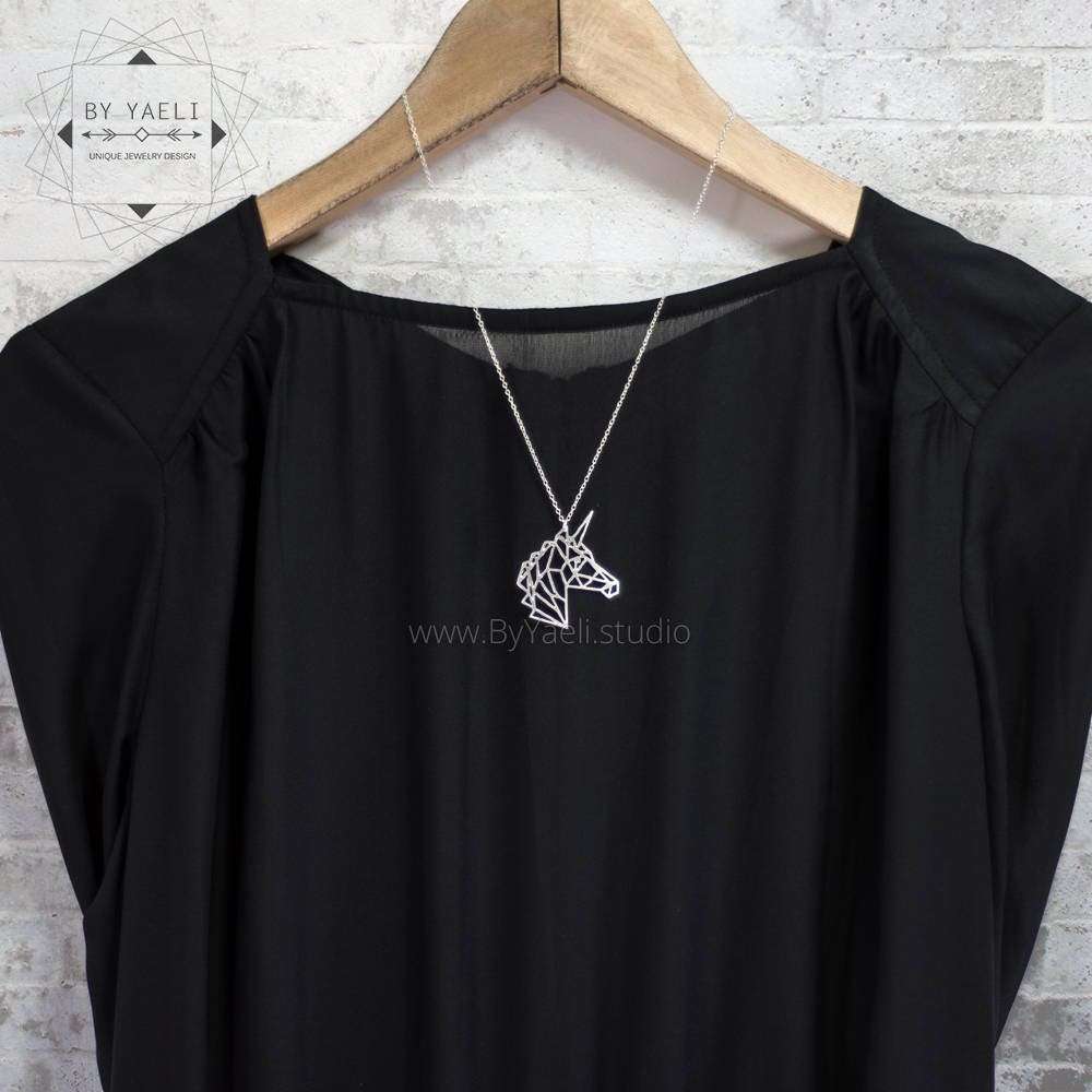 Unicorn necklace origami necklace silver unicorn gift geometric unicorn jewelry