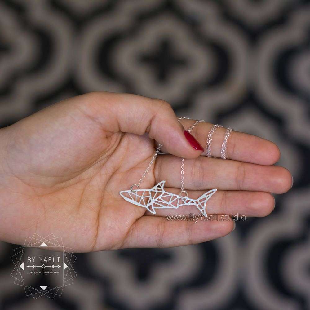 Shark necklace shark jewelry geometric origami silver shark pendant 3 Shark necklace shark jewelry geometric origami silver shark pendant - Image 3