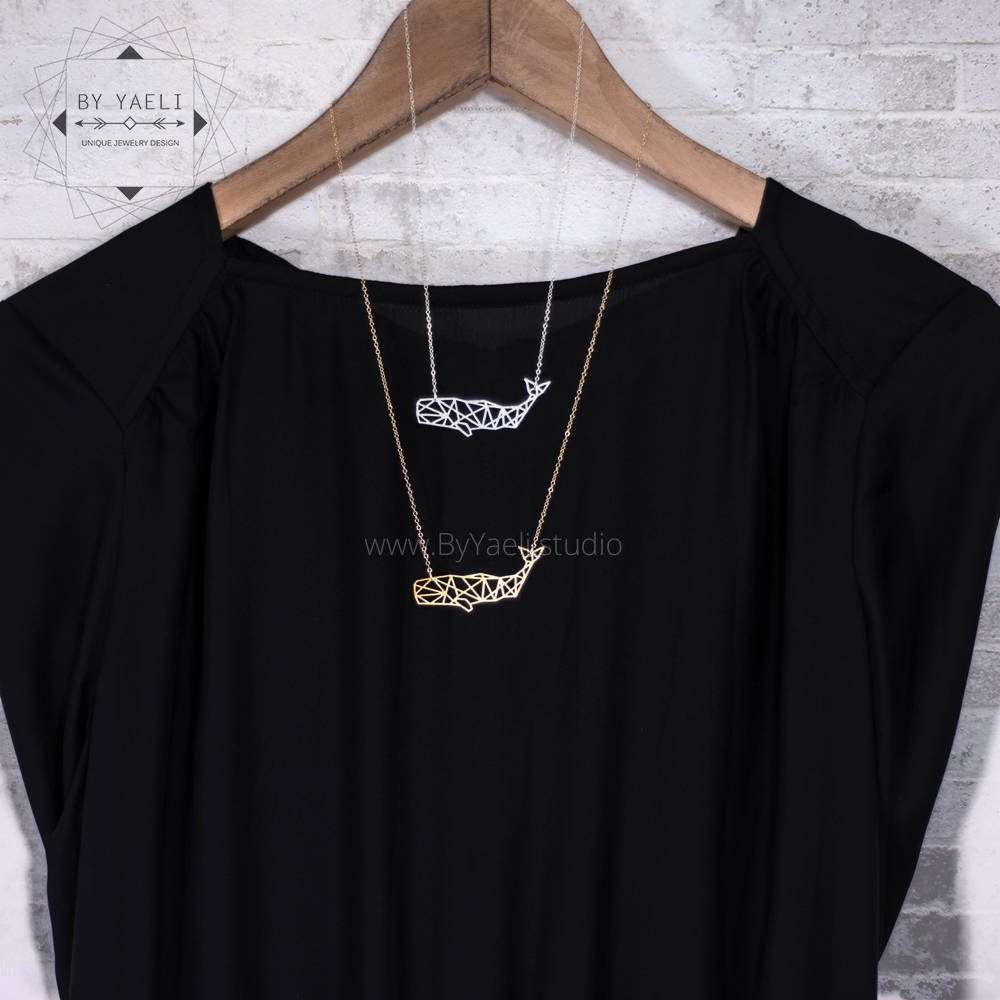 Whale necklace silver origami whale pendant geometric whale tail necklace