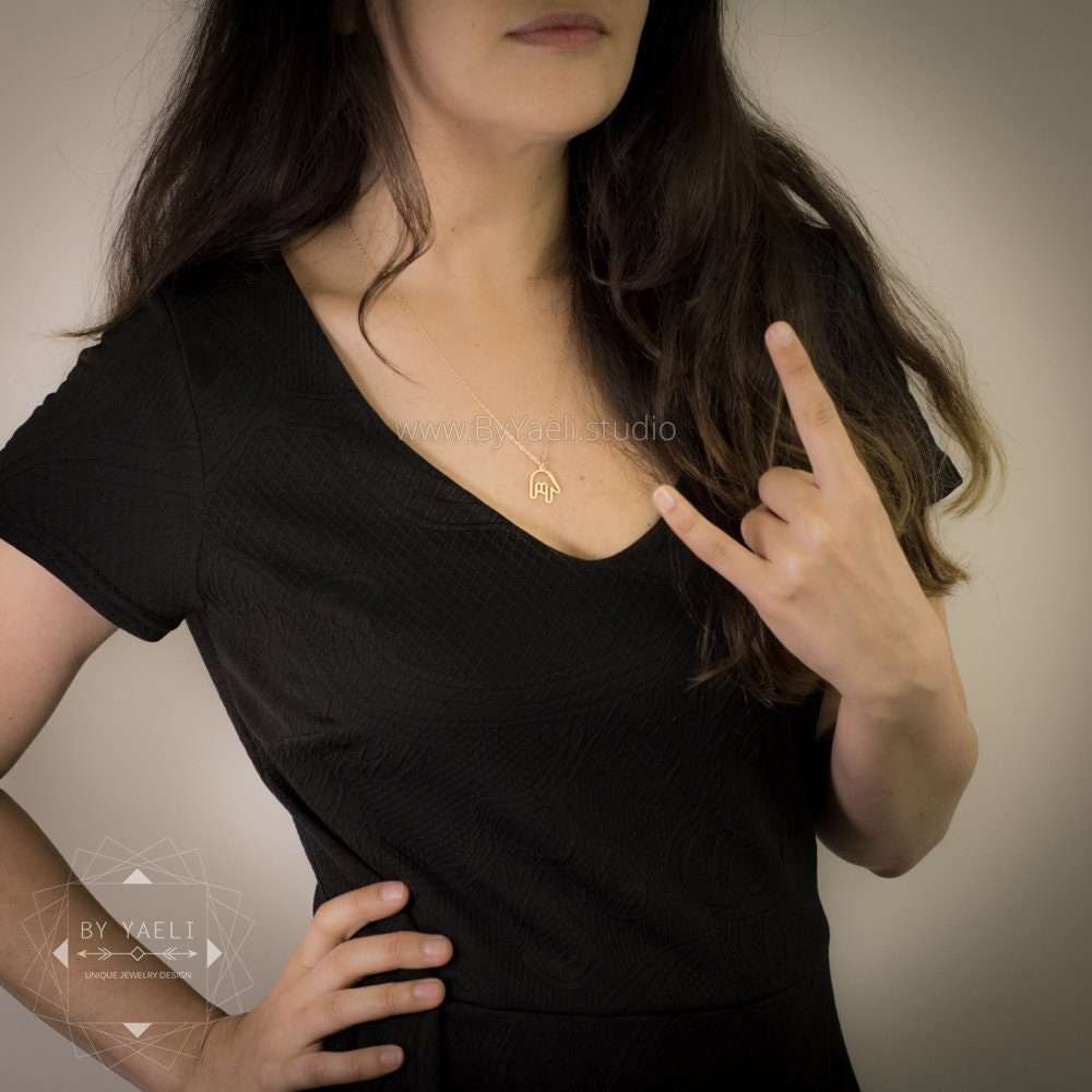 Devil Horns necklace Heavy Metal punk rock hipster Gothic jewelry 3 ASL fingers