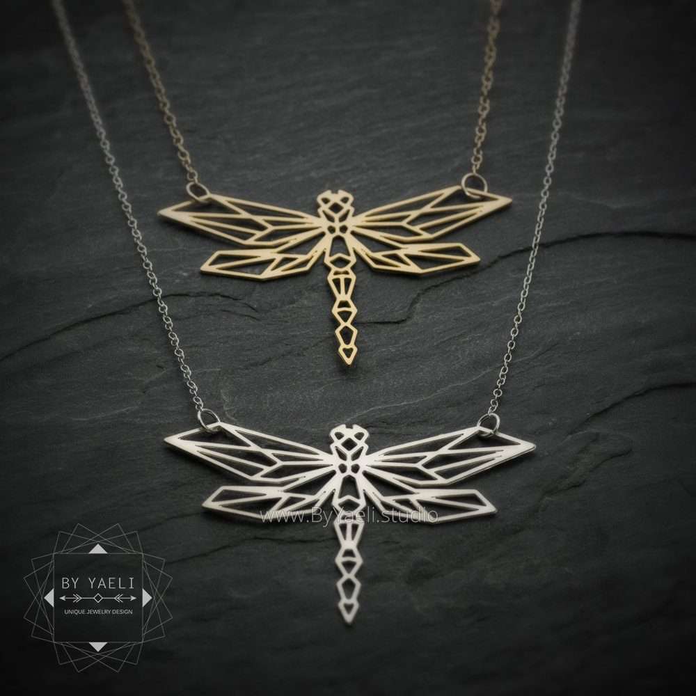Dragonfly necklace gold dragonfly pendant geometric origami necklace 4 Dragonfly necklace gold dragonfly pendant geometric origami necklace - Image 4