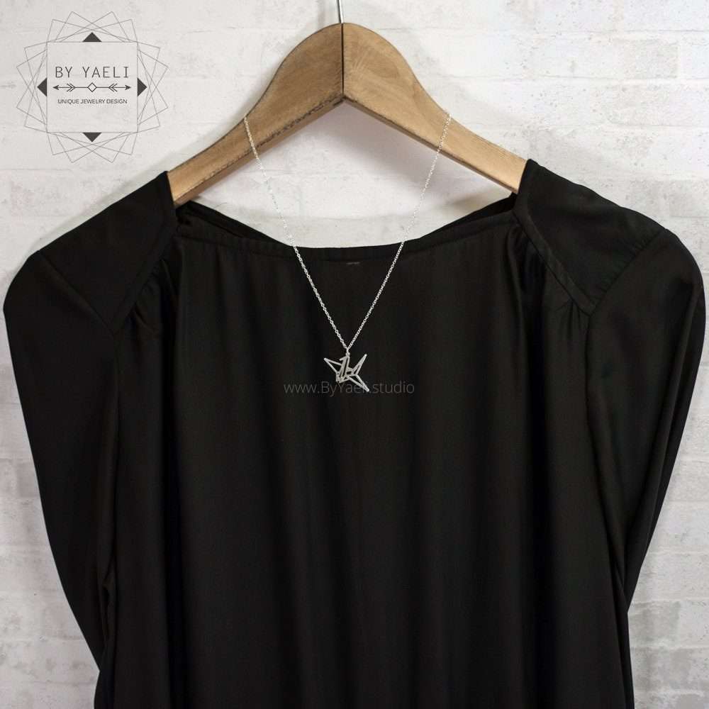 Origami bird necklace silver origami necklace paper bird jewelry bird pendant