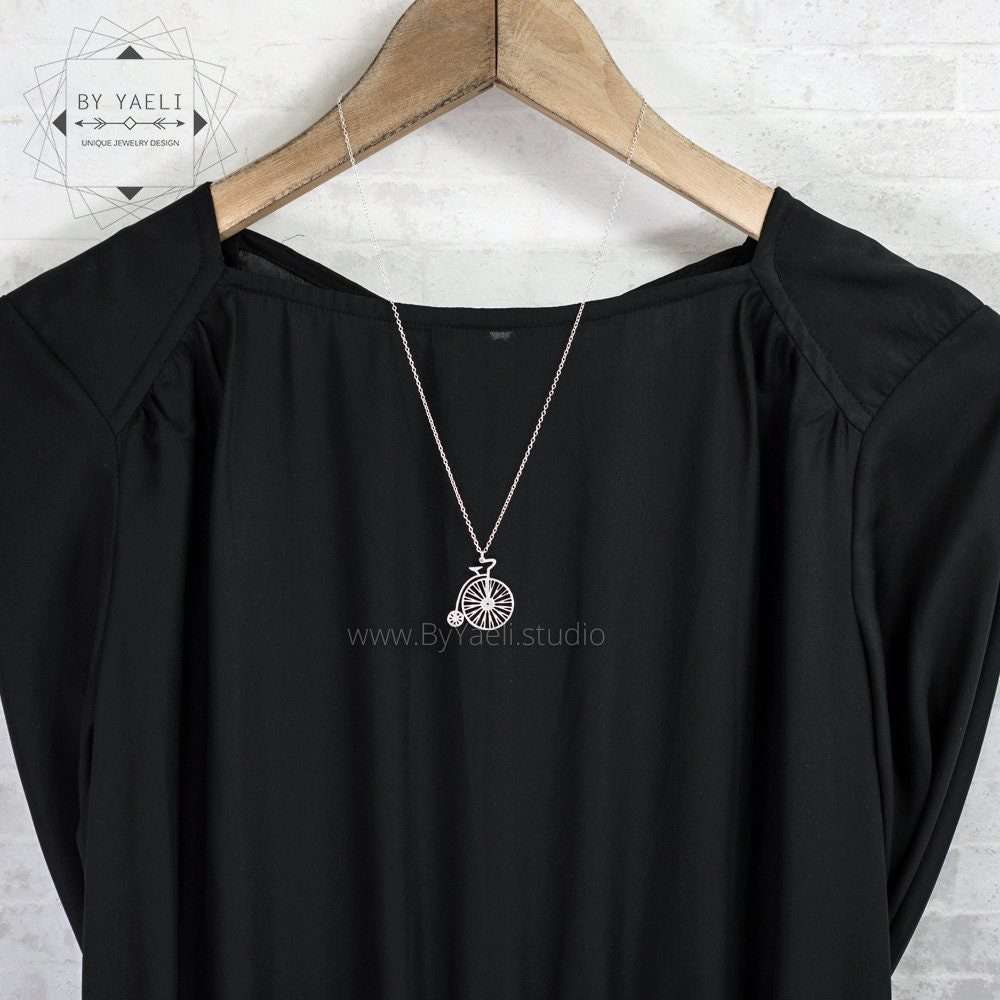 Bicycle necklace silver bicycle pendant Boho necklace