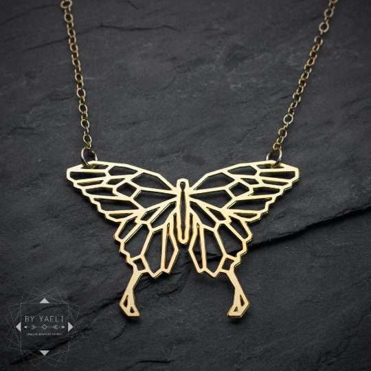 Butterfly necklace gold butterfly pendant geometric origami butterfly jewelry
