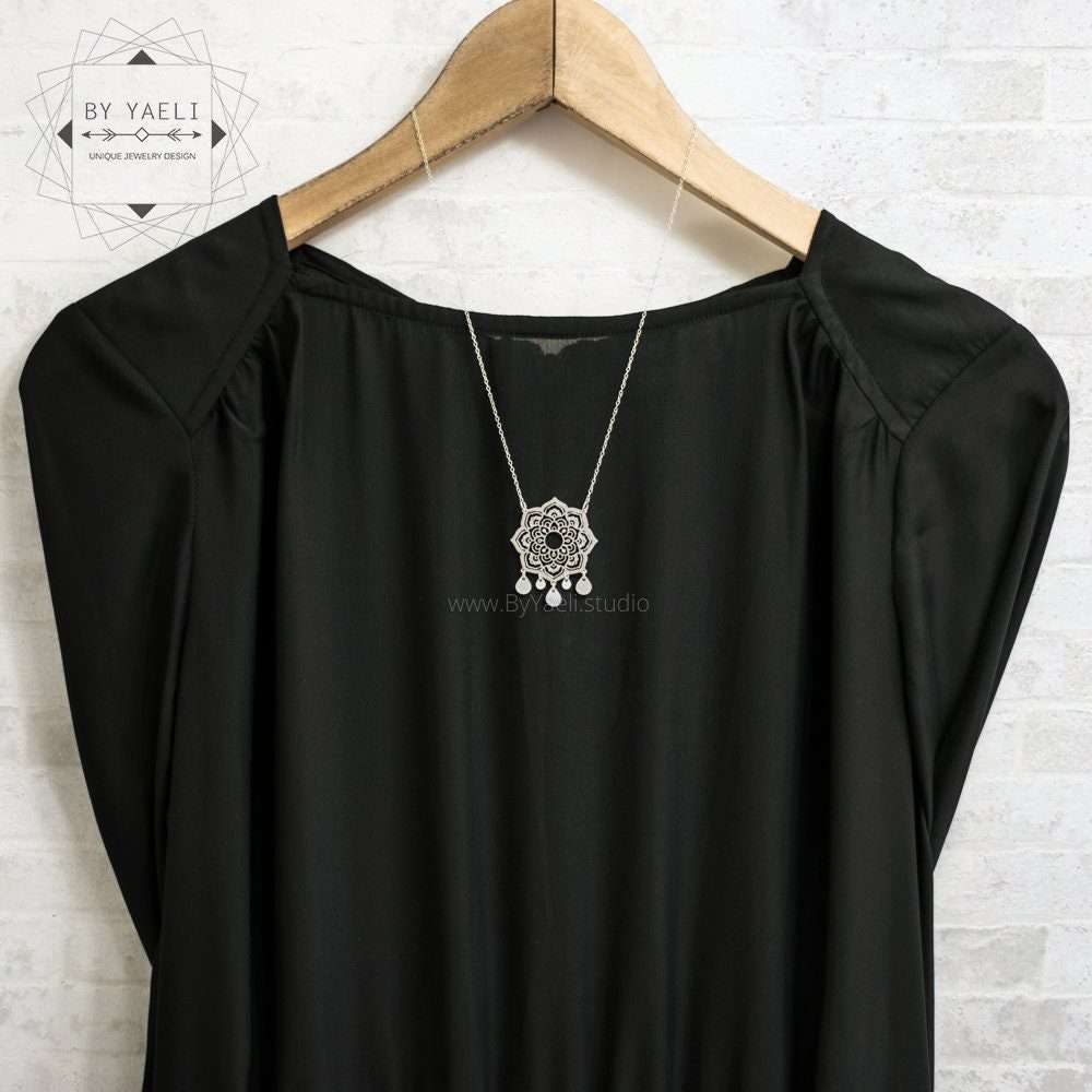 Mandala necklace silver geometric dream catcher necklace