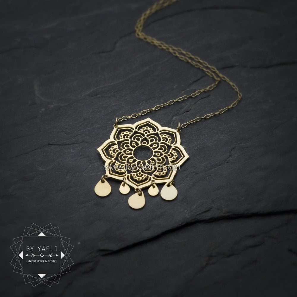 Mandala necklace Lotus flower necklace gold lotus mandala dream catcher necklace