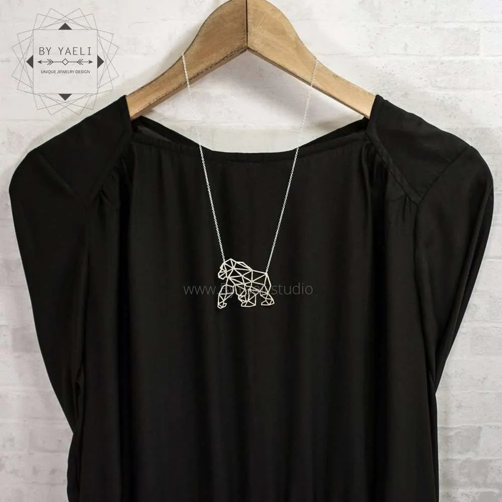 Gorilla necklace silver origami gorilla pendant geometric necklace