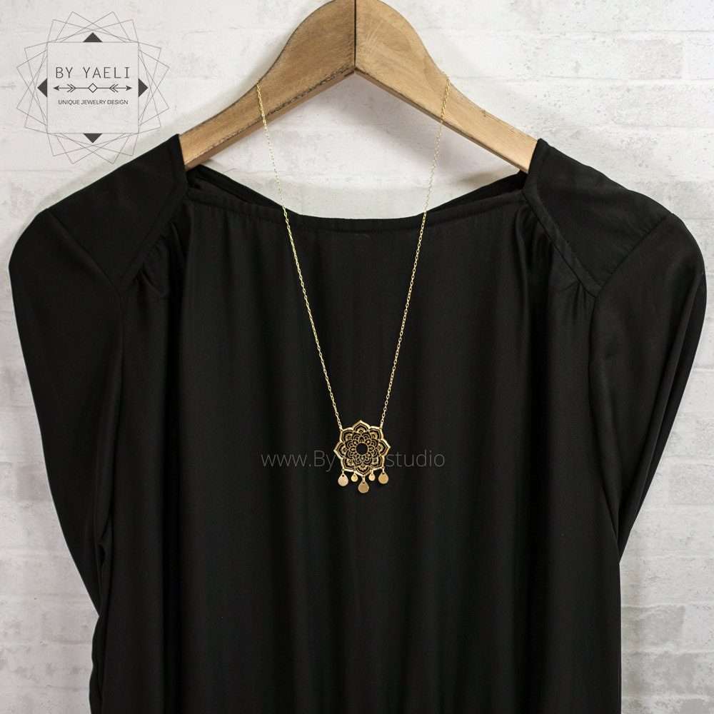 Mandala necklace Lotus flower necklace gold lotus mandala dream catcher necklace