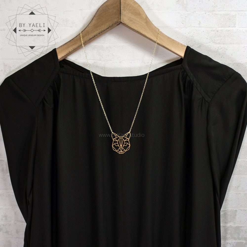 Cat necklace gold origami cat pendant cat jewelry animal necklace
