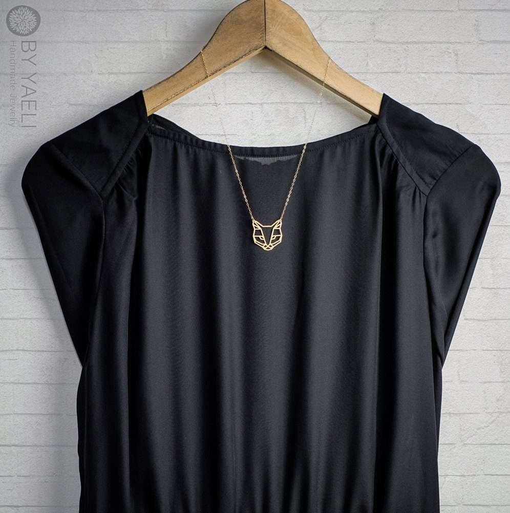 Cat necklace gold origami cat pendant geometric cat jewelry 2 Cat necklace gold origami cat pendant geometric cat jewelry - Image 2