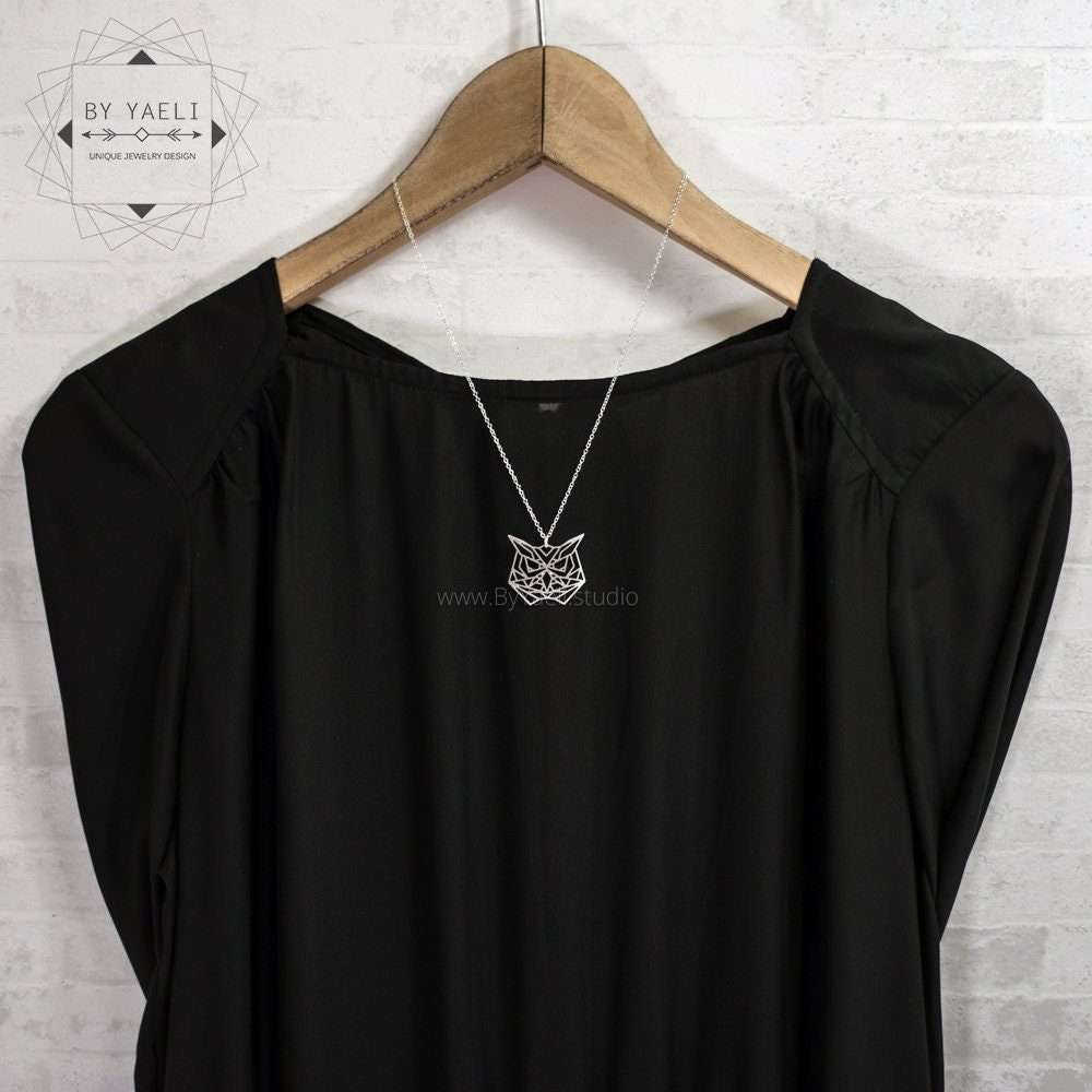 Owl necklace geometric silver origami owl pendant origami bird necklace