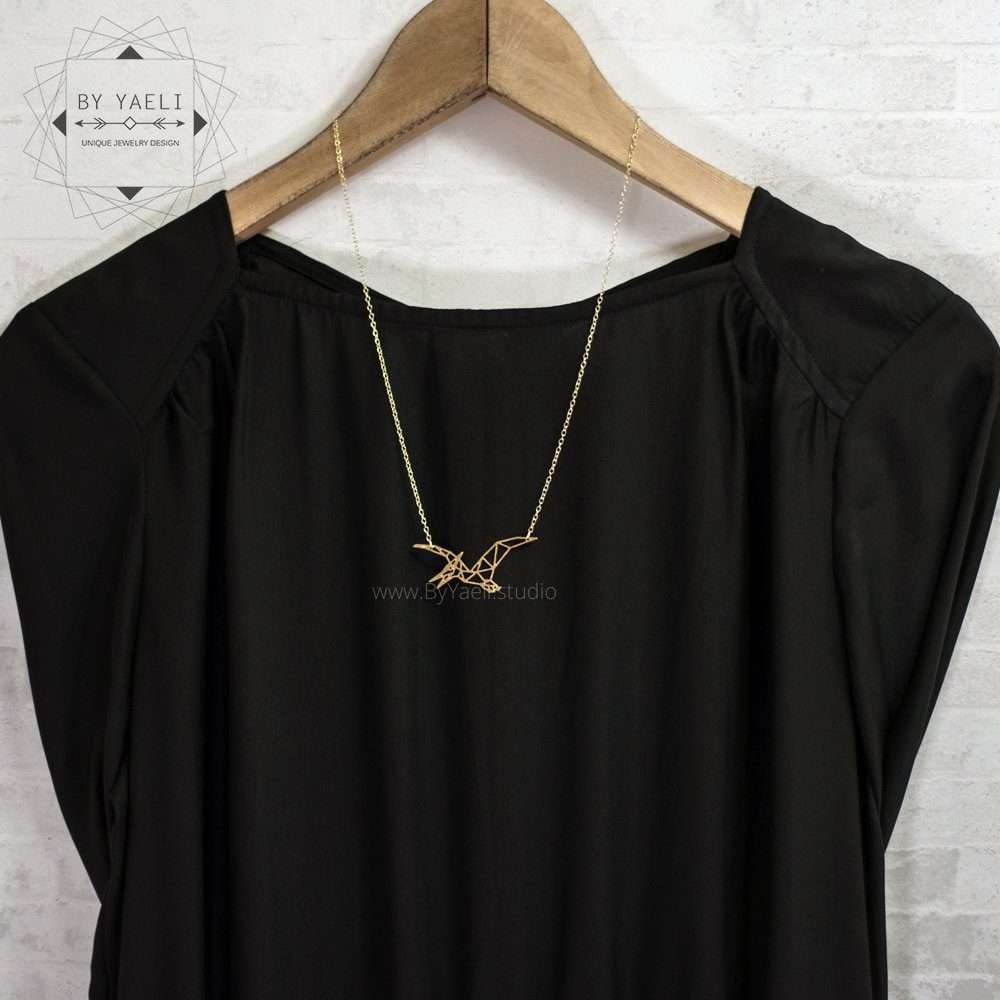 Dinosaur necklace origami pterodactyl necklace Jurassic park origami necklace