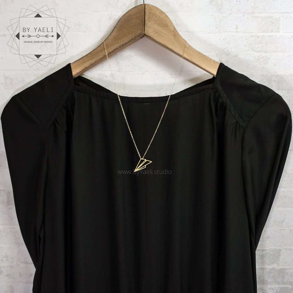 airplane necklace gold origami Paper  plane necklace travel gift