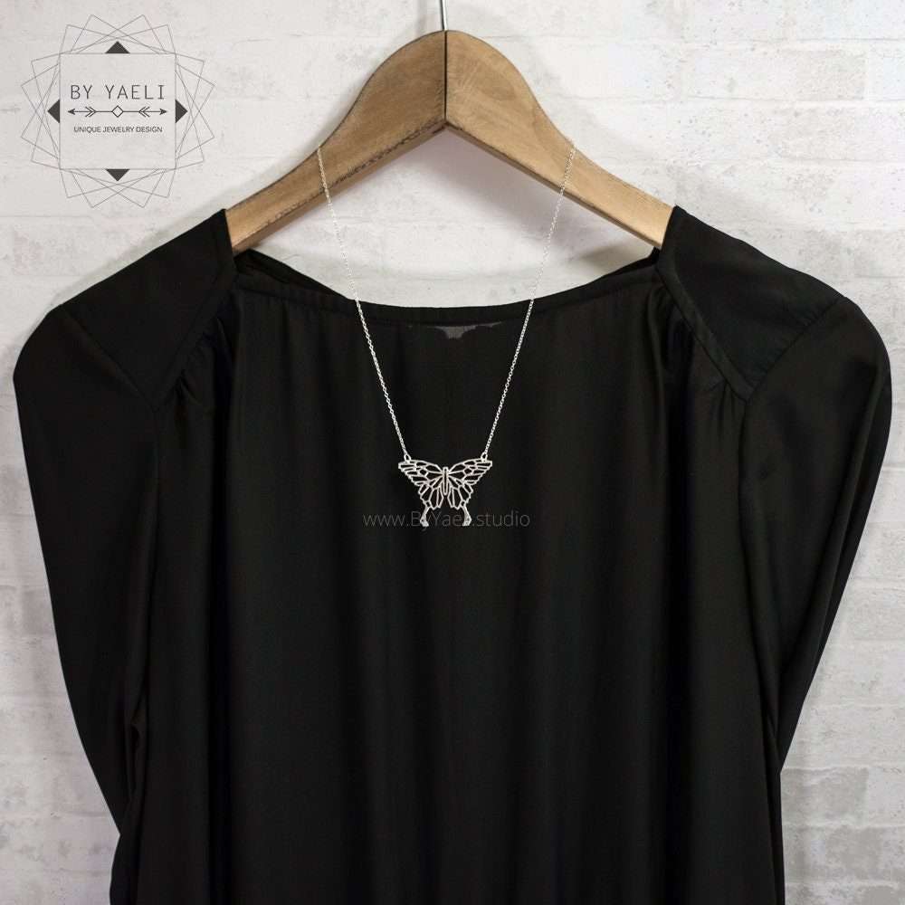 Butterfly necklace silver geometric butterfly pendant origami butterfly necklace