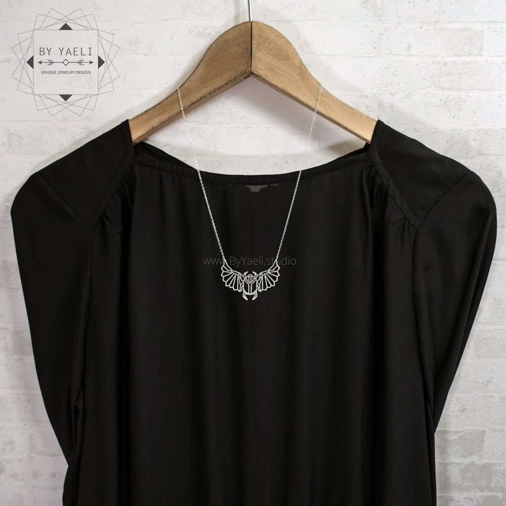 Egyptian jewelry silver scarab necklace silver beetle necklace