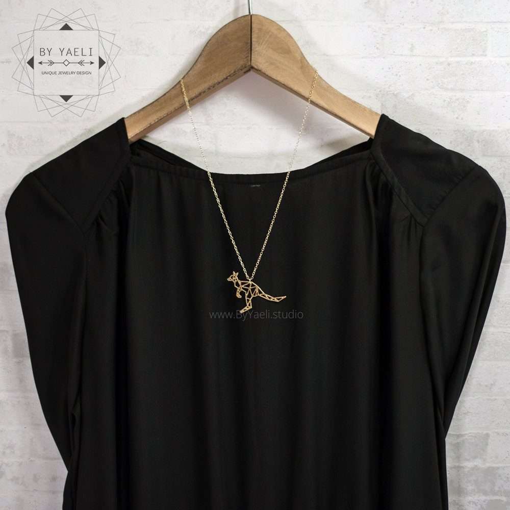 Kangaroo necklace gold animal jewelry minimalist nature necklace origami kangaroo