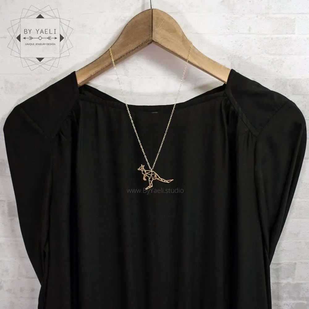 Kangaroo necklace gold animal jewelry minimalist nature necklace origami kangaroo 2 Kangaroo necklace gold animal jewelry minimalist nature necklace origami kangaroo - Image 2