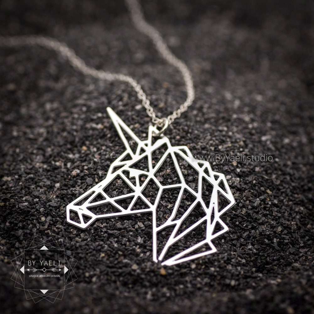 Unicorn necklace origami necklace silver unicorn gift geometric unicorn jewelry
