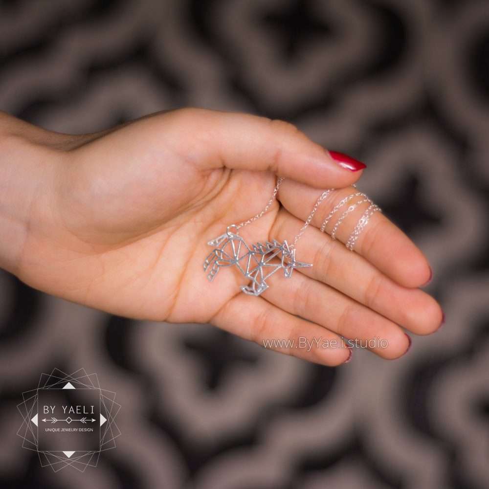 Unicorn necklace silver unicorn pendant origami unicorn gift