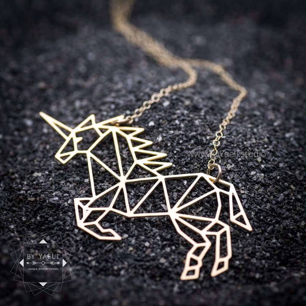 Unicorn necklace origami unicorn pendant gold unicorn jewelry unicorn gift