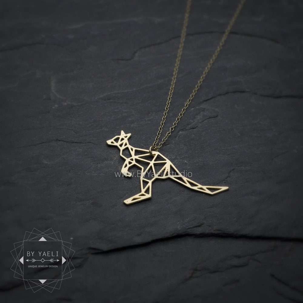 Kangaroo necklace gold animal jewelry minimalist nature necklace origami kangaroo