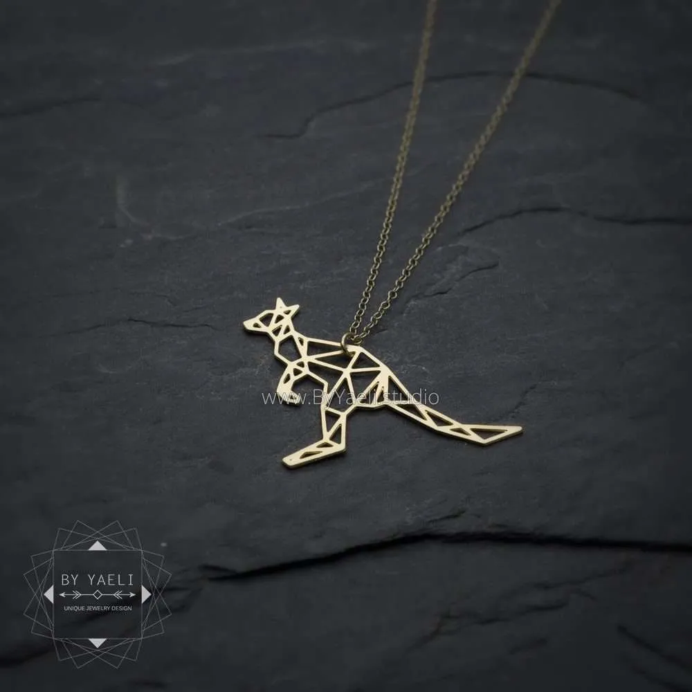 Kangaroo necklace gold animal jewelry minimalist nature necklace origami kangaroo 1 Kangaroo necklace gold animal jewelry minimalist nature necklace origami kangaroo