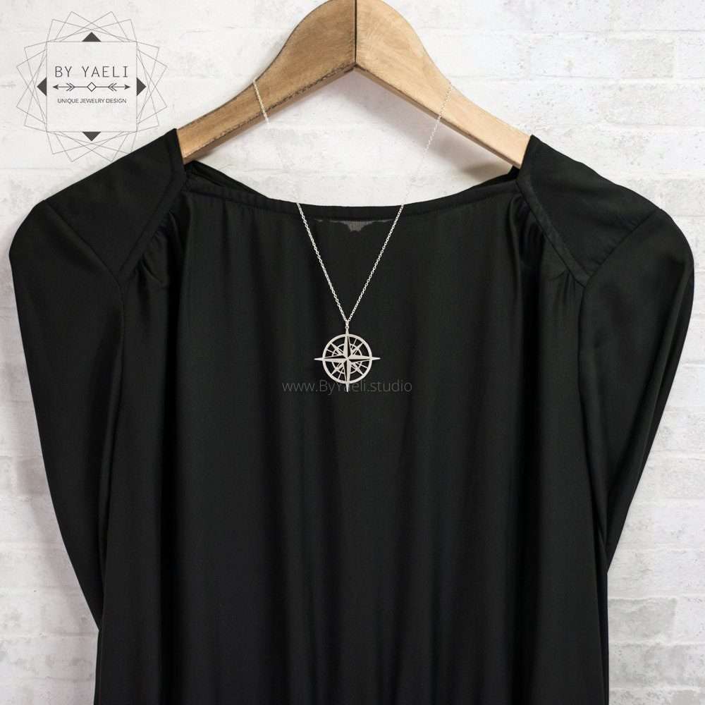 Compass necklace graduation gift silver compass charm compass long necklace compass pendant