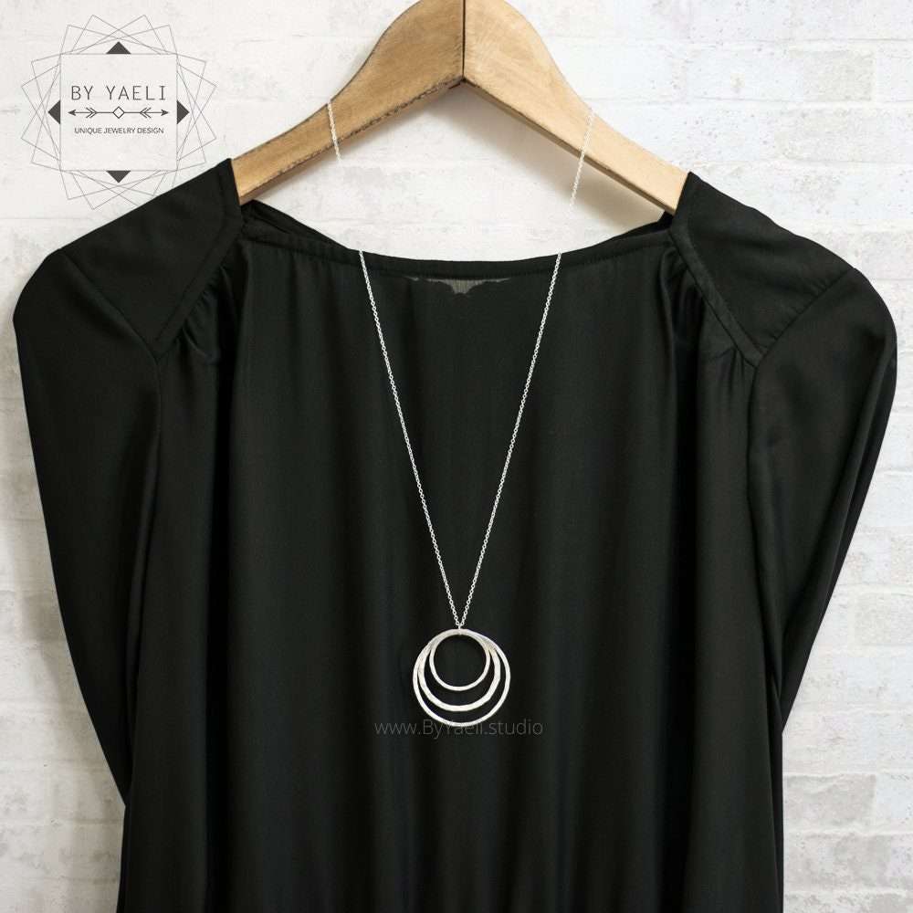 Geometric necklace minimalist hoops necklace silver triple circle necklace